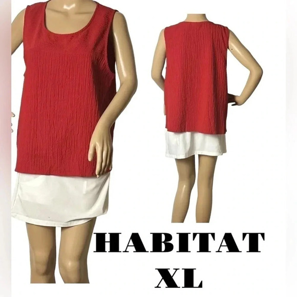 Habitat Tops - HABITAT. XL. Red tank top,textured,scoop neck,summer,coastal,festival,casual